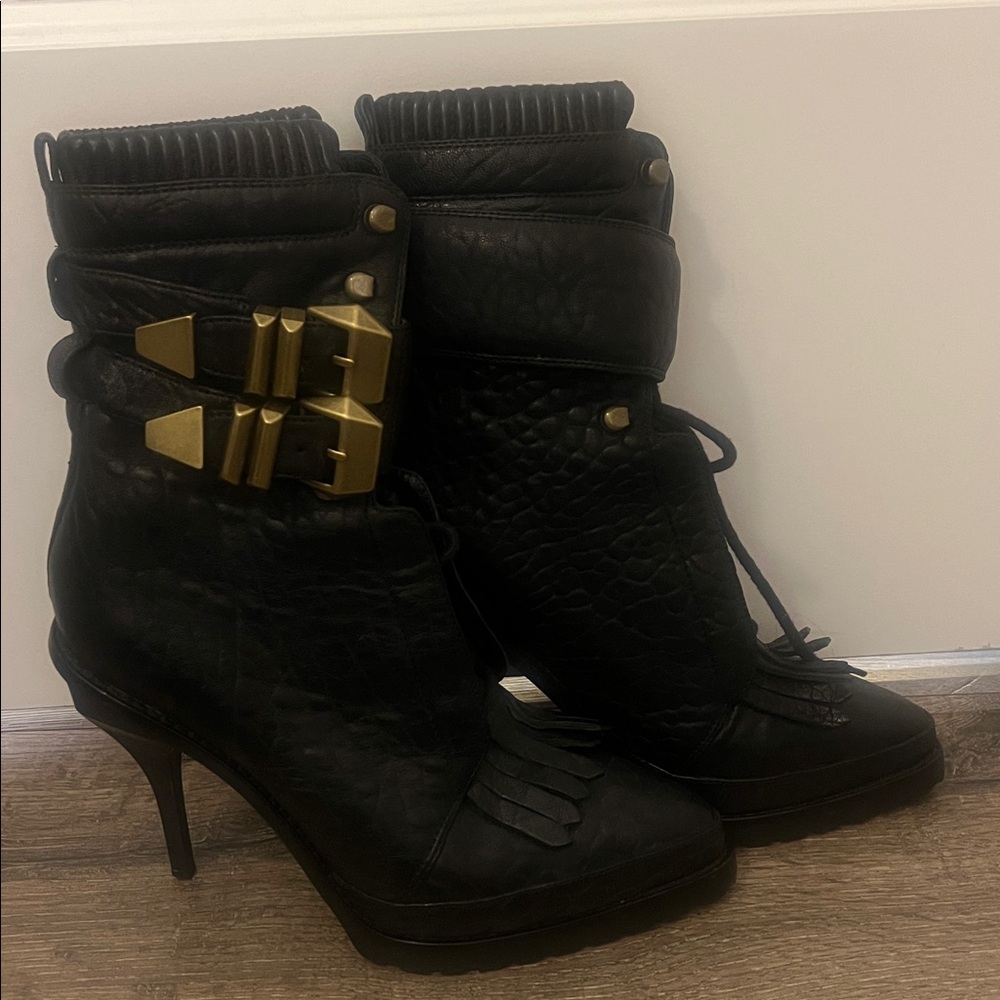 Alexander Wang Black Heeled Boots with Gold Buckles